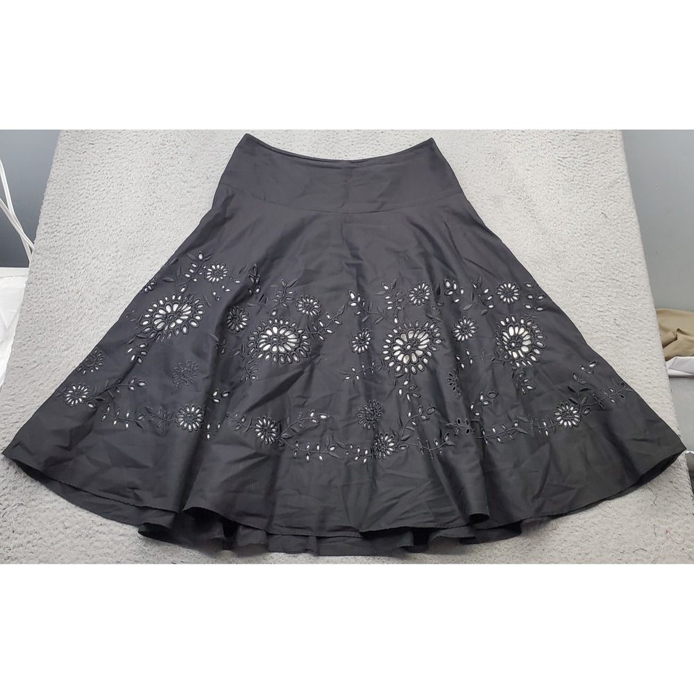 Michael Kors A-Line Skirt Womens 6 Black Eyelet Floral Embroidered Lined Flowy